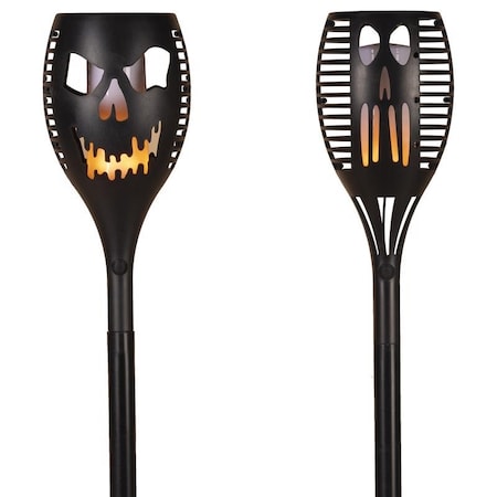 The Gerson Co Gerson Orange 31 in. LED Solar Scary Pumpkin Face Torch Pathway Decor 2665940